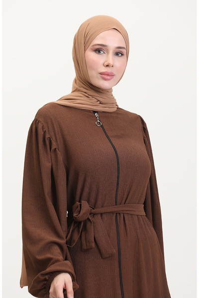 sefamerve Καφέ μπαλόνι μανίκι Ferace - 1026-05