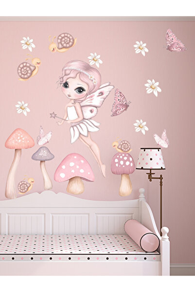 aiki Pembe Tonlarda Doğa Perisi Çocuk Odası Cam, Duvar Sticker set