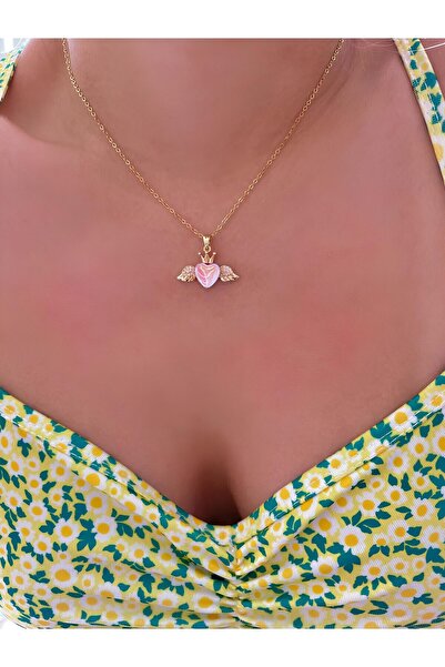 SeyCey.co Kanatlı Pembe Kalp Kolye | 14 Şubat Sevgililer Günü Hediyesi | Kadın