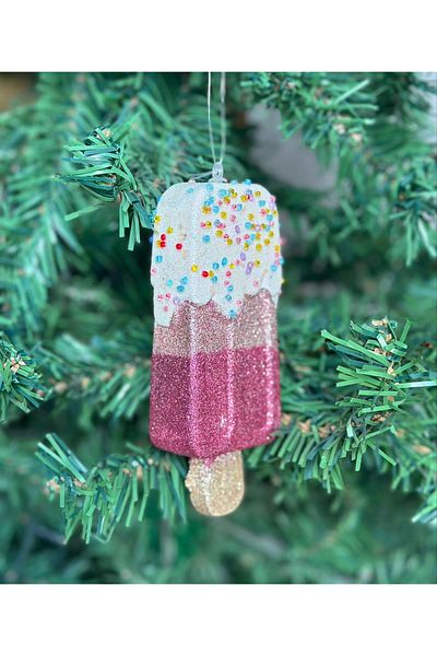 QUEEN AKSESUAR Christmas Luxury Imported Collectable with Silvery Stones Ornate Big Ice Cream Pine Tree Decor Tree Ornament