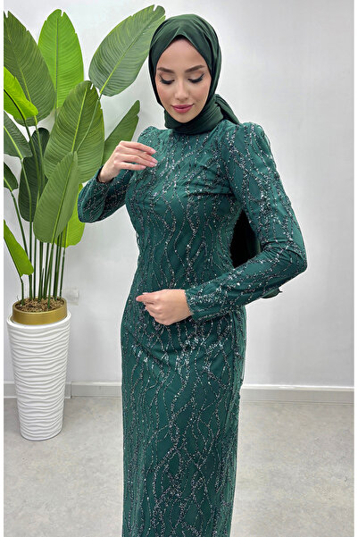 sefamerve Βραδινό φόρεμα από τούλι Lurex 5518-03 Emerald Green