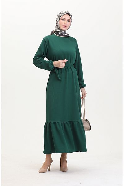 sefamerve Twist Stoff geripptes Rüschenkleid 0528-07 Grün
