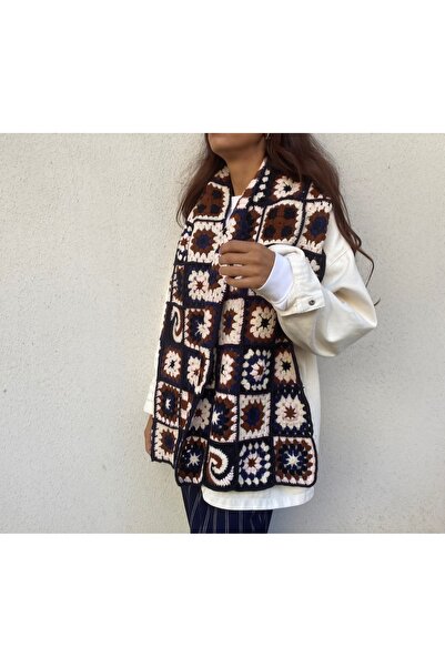 El örgüsü El Yapımı Tığ İşi Motif Patchwork Kadın Atkı