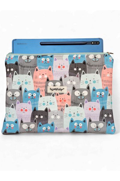 Ayza Stüdyo Night Cats Patterned Tablet Bag, 10-12 Inch Compatible Fluffy iPad Bag