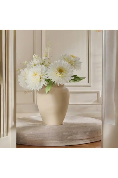 Lui Tasarım İskandinav Tarzı Dekoratif Bohem Seramik Vazo 15 cm Bej Rengi