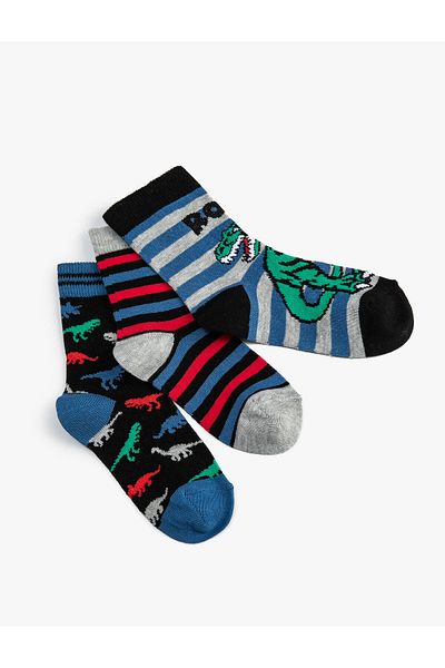 Koton Set șosete cu dinozaur, multicolore, 3 piese