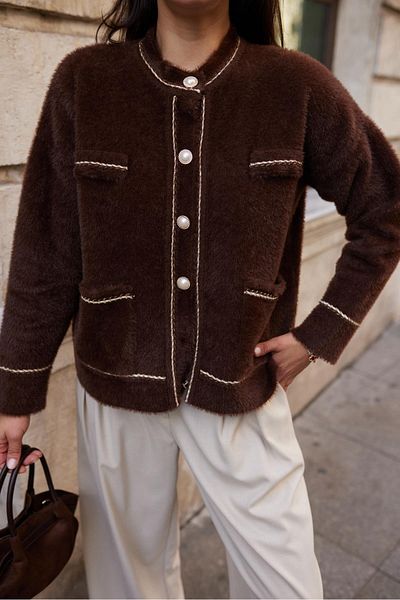 Vaveyla Soft Textured Cardigan with Pearl Buttons