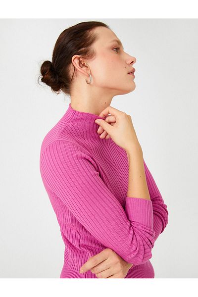 Koton Strickpullover mit Stehkragen und schmaler Passform aus Kaschmir mit Struktur
