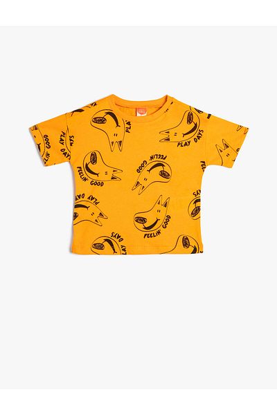 Koton T-Shirt Crew Neck Short Sleeve Dog Printed Cotton
