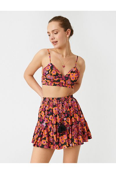 Koton Tiered Mini Skirt Floral Patterned