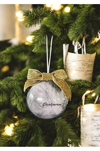 Genel Markalar Çiçek Perim 6 Adet Yılbaşı Özel Tüylü Pleksi Küre ve Kurdeleli...