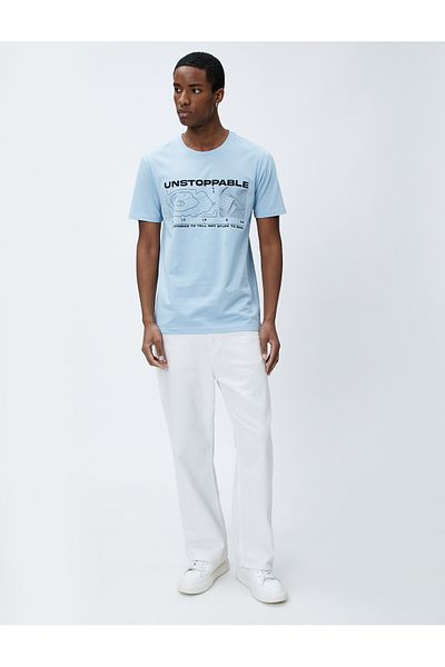 Koton Slogan Printed T-Shirt Crew Neck Slim Fit Cotton