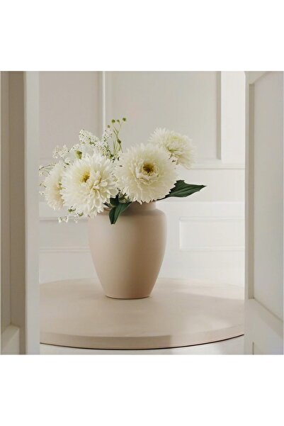 Lui Tasarım İskandinav Tarzı Dekoratif Bohem Seramik Vazo 15 cm Bej Rengi