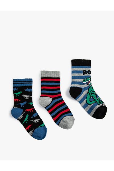 Koton Set șosete cu dinozaur, multicolore, 3 piese