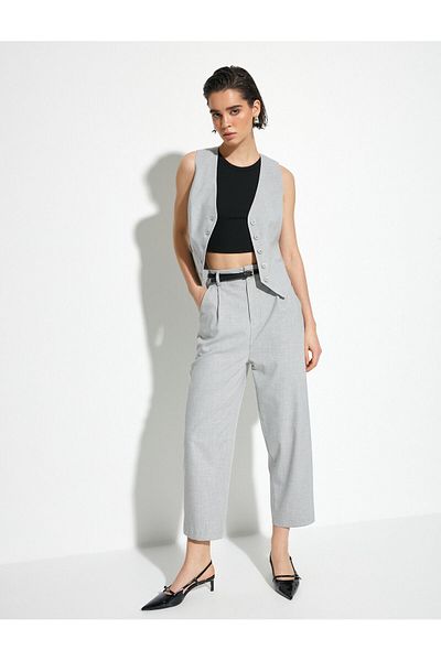 Koton Culotte Pants with Belt High Waist Pocket Detail Viscose Mixed