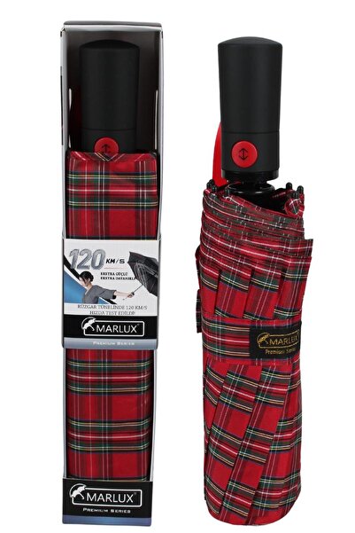 Marlux Ekstra Güçlendirilmiş Tam Otomatik Rüzgar Şemsiyesi 10 Fiber Tel Kırmızı Mpr2001e