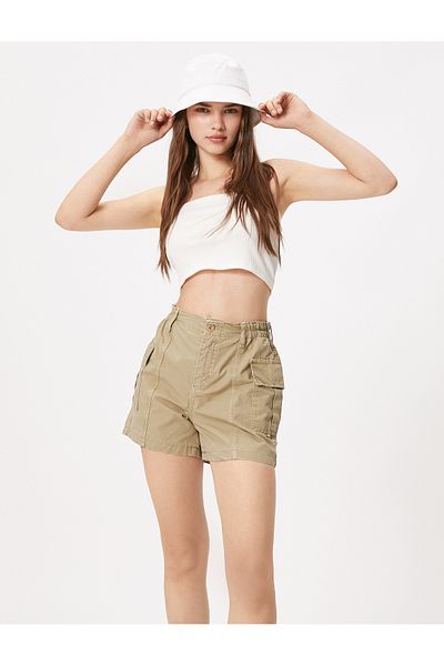 Koton Cargo-Jeansshorts aus Baumwolle mit Taschendetail und hoher Taille