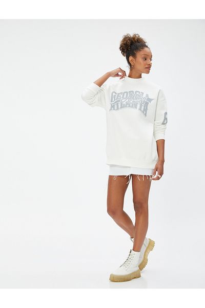 Koton Crew Neck Sweatshirt Oversize Printed Long Sleeve Ribbed