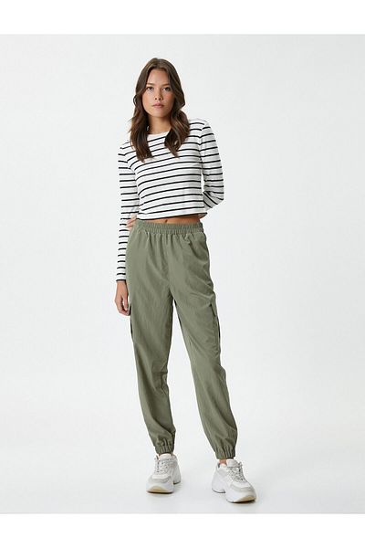 Koton Cargo Pants with Elastic Waist and Legs and Flared Pockets