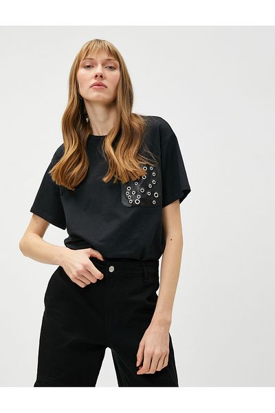 Koton Oversize tričko s kapsou z umělé kůže
