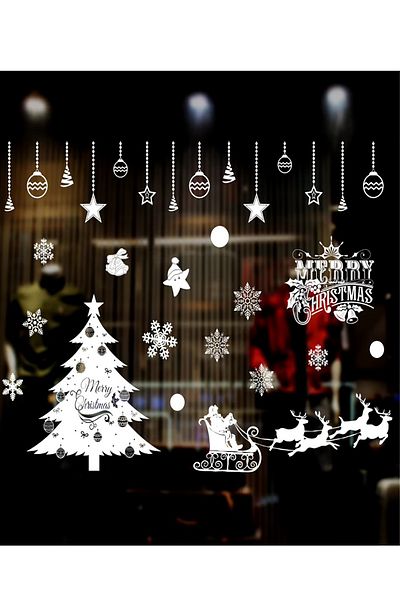 Parti dolabı Christmas Ornament Glass Sticker Static Shooting Featured Christmas Tree Figurines Christmass New Year Glass Sticker