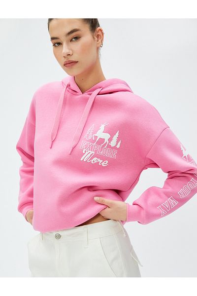 Koton Oversize Printed Hooded Sweatshirt - Raster, Long Sleeve