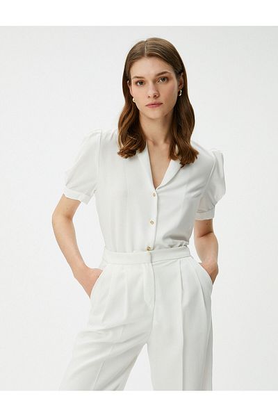 Koton Balloon Sleeve Shirt with Padding Appearance Mini Collar