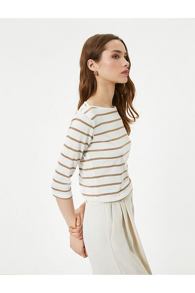 Koton Μπλουζάκι με λαιμόκοψη με μισό μανίκι Standard Fit