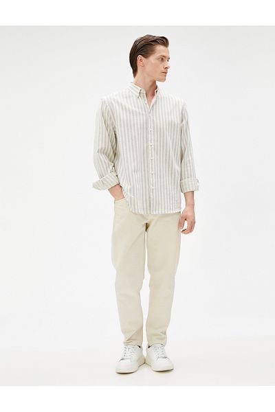 Koton Αθλητικό πουκάμισο Slim Fit Classic γιακά Μακρύ μανίκι