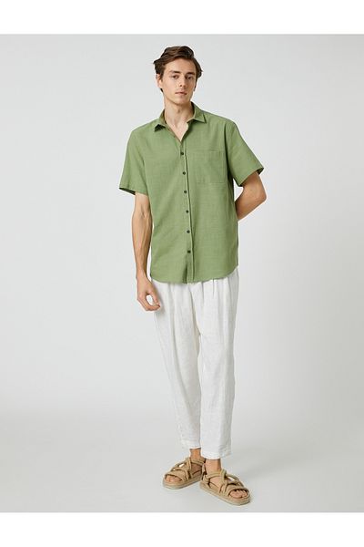 Koton Summer Shirt Short Sleeve Pocket Detailed Classic Collar