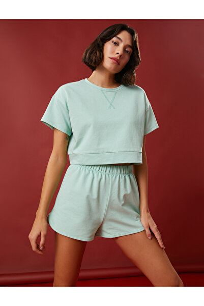 Koton Αθλητικό μπλουζάκι Crew Neck Cotton Crop - Κοντό μανίκι