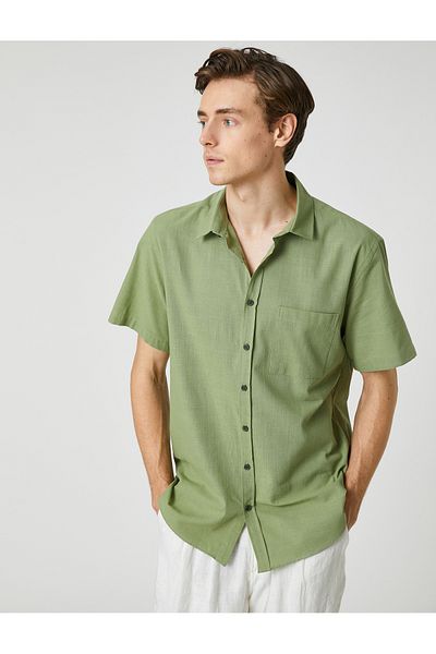 Koton Summer Shirt Short Sleeve Pocket Detailed Classic Collar