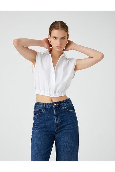 Koton Crop Shirt Window Detailní Bavlna bez rukávů