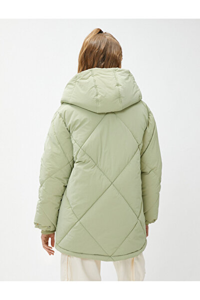 Koton Oversize Puffer Jacket Hooded Quilted Pocket Detailed