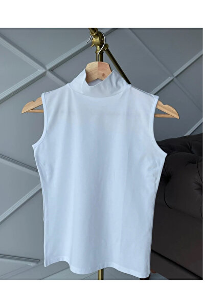 giysem Women's White Zero Sleeves 2-Piece Lycra Turtleneck Underwear Undershirt