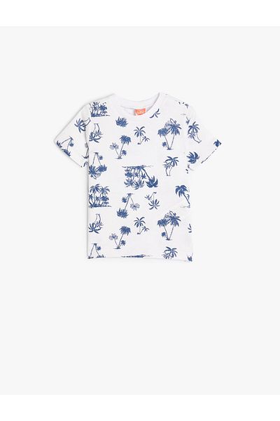 Koton Palm Tree Printed T-Shirt Short Sleeve Crew Neck Cotton