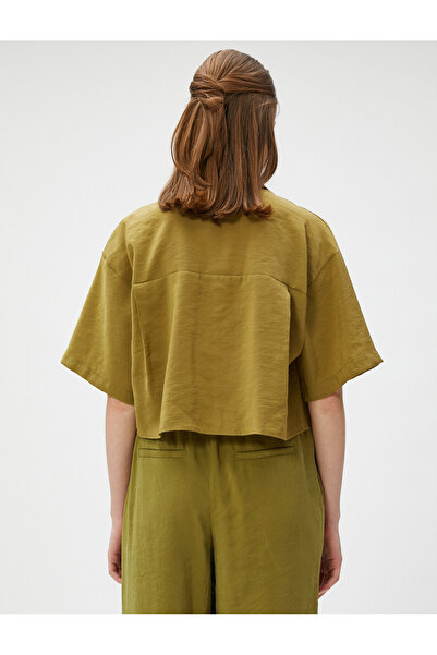 Koton Oversize Crop košile s kapsami ze směsi modalu s krátkým rukávem