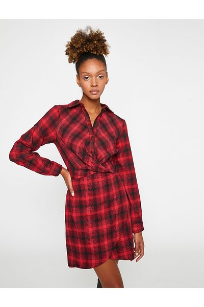 Koton Shirt Dress Long Sleeve Checked Button Front