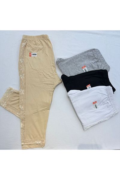 GİYSEM UNDERWEAR Set of 4 Cotton Hijab-Leggings - Grey, Black and White Below Knee and over Skirt-Pants