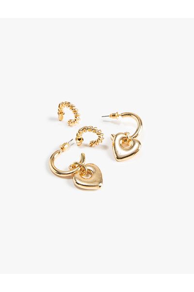 Koton Hoop Earrings with Heart Charm Detail 2-Piece