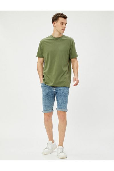 Koton Bermuda Denim Shorts with Fold Detail Pockets Cotton