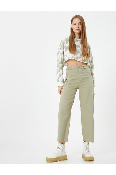 Koton Culotte-Hose, weites, bauchfreies Bein, hohe Taille, geknöpft