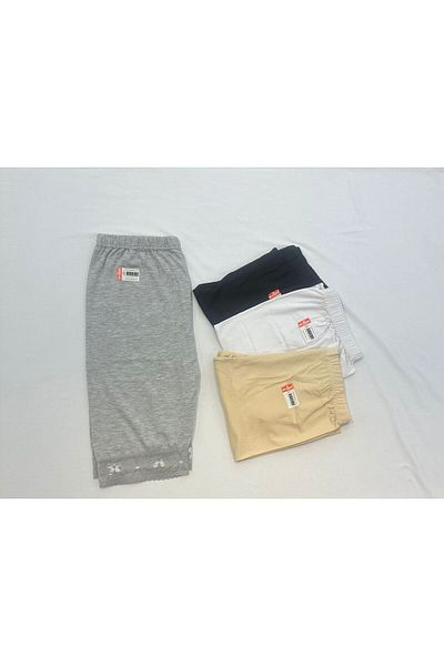 GİYSEM UNDERWEAR Set of 4 Cotton Hijab-Leggings - Grey, Black and White Below Knee and over Skirt-Pants