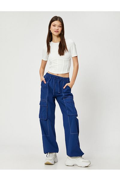 Koton Crop T-Shirt Corset Look Short Sleeve Crew Neck