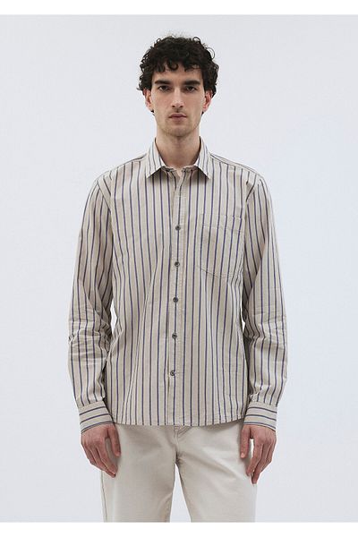 Mavi Cămașă bej cu dungi bleumarin Regular Fit 0211038 -70757