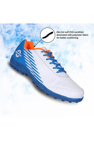 Nivia Men Hook 2.0 Cricket Shoes | White/blue | Synthetic Leather | Pvc Outsole | 6 Uk, 7 Us, 40 Eu