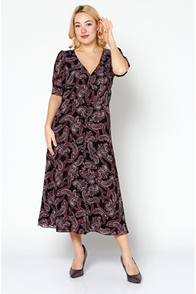 Michael Kors Women Allover Print Short Sleeves Casual Maxi Dress, Black