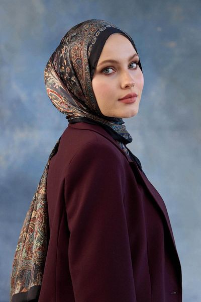 İpekhan Μαύρο Claret Red Indian Voile Shawl - 5002-11