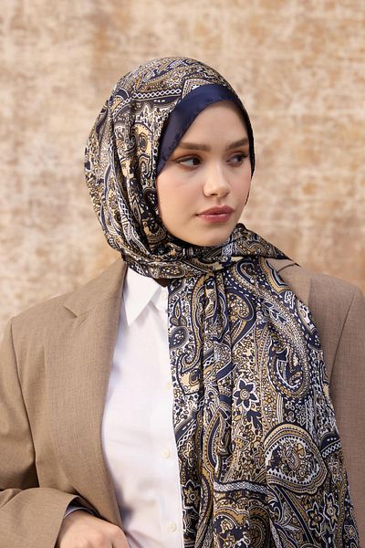 İpekhan Navy Blue Indian Voile Shawl - 5003-07