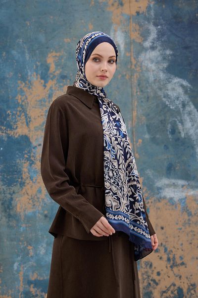 İpekhan Navy Blue Indian Voile Shawl - 5004-02